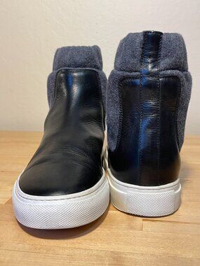 MM6 Maison Martin Margiela Black Leather Wool High Top Sneakers Designer Shoes